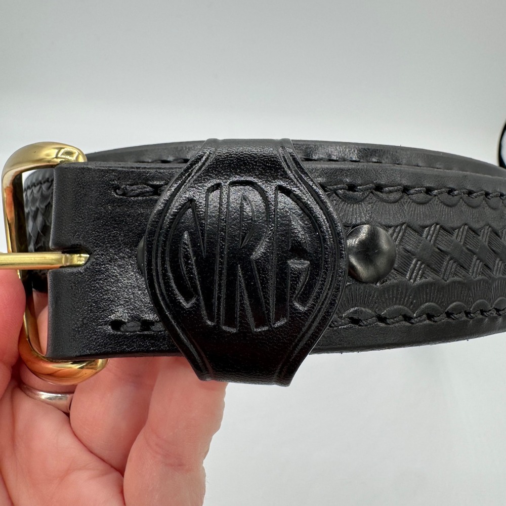 Aker Leather B01 Basketweave Belt Black Brass Buckle Mens 38 Made in USA